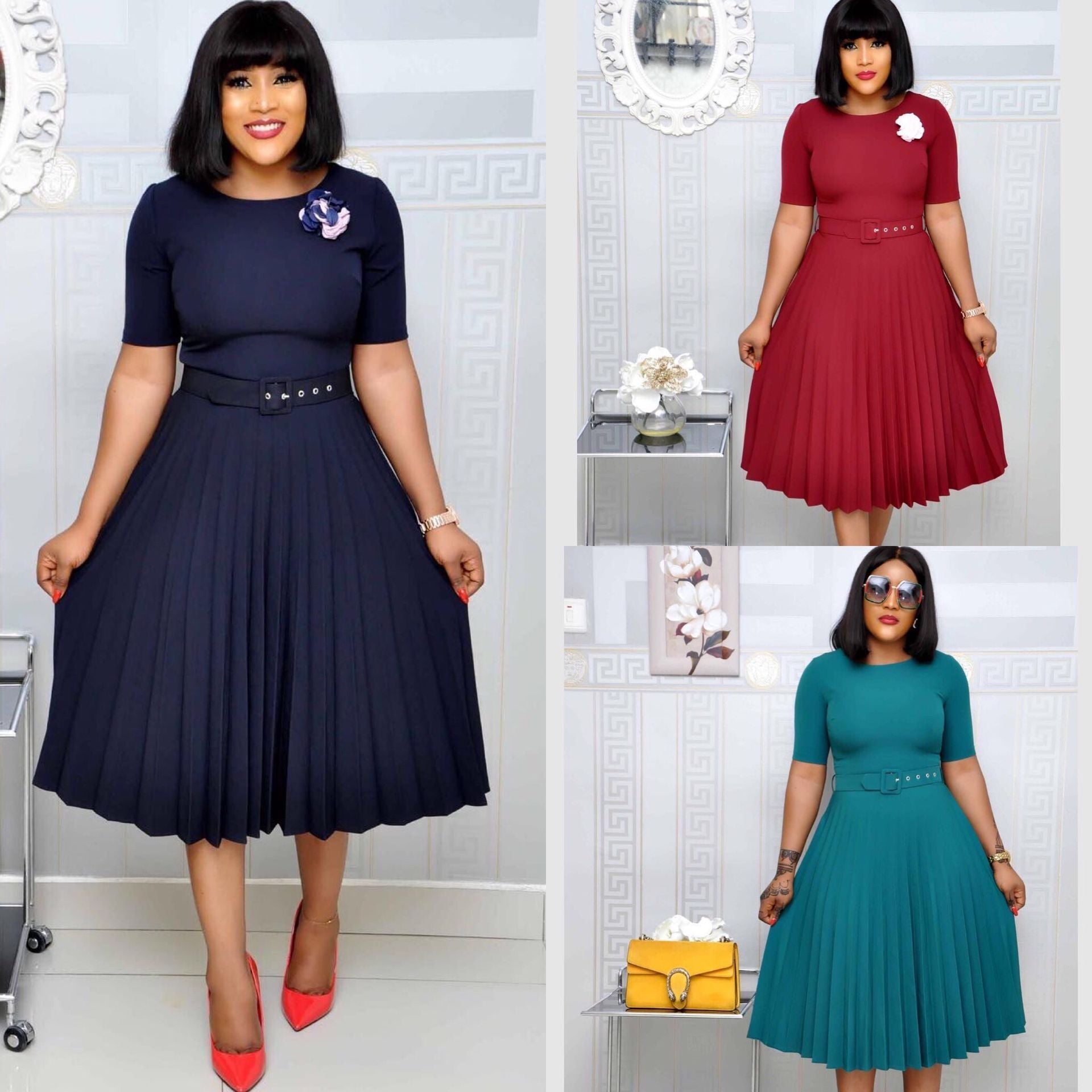 Round Neck Plus Size Mother's Dress Female Pleated Dress - [[{"value":"{{ Babyvera Babyvera  }}"}]]