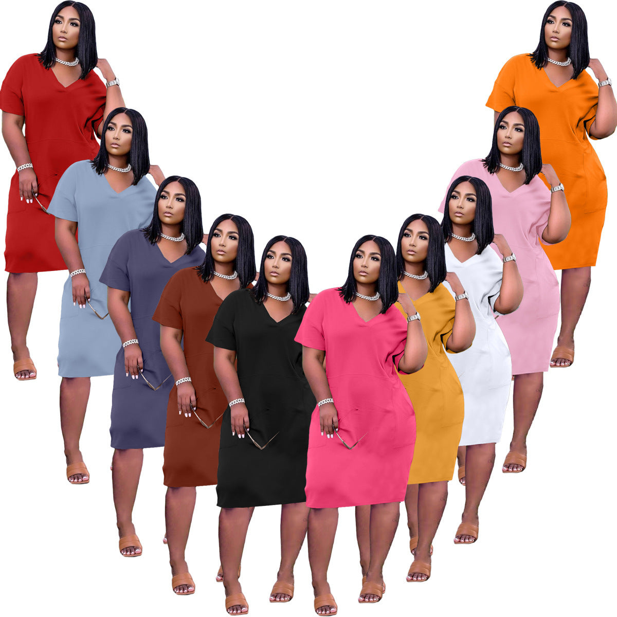 Sexy Loose Color V-neck Casual Dress With Pockets - [[{"value":"{{ Babyvera Babyvera  }}"}]]