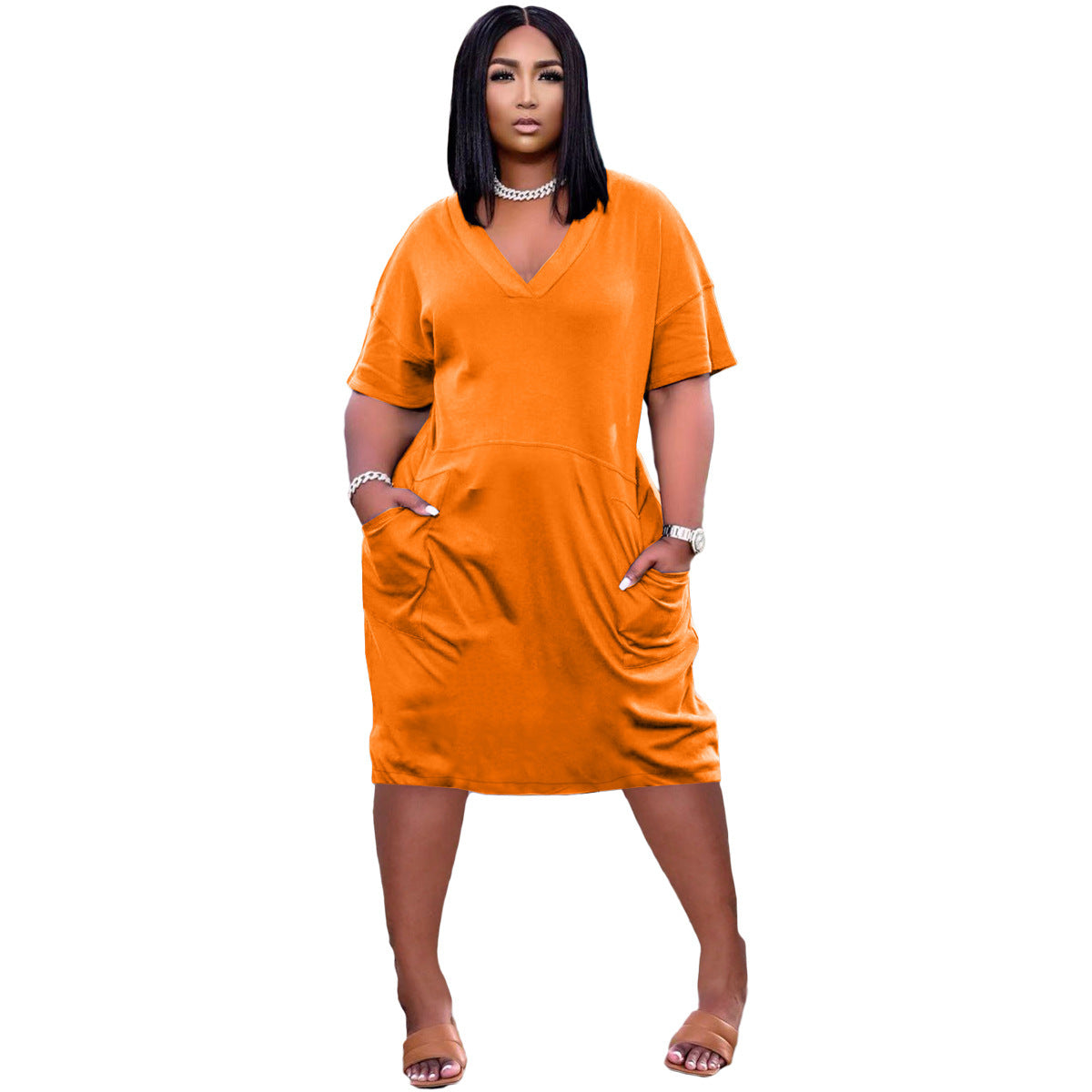Sexy Loose Color V-neck Casual Dress With Pockets - [[{"value":"{{ Babyvera Babyvera  }}"}]]