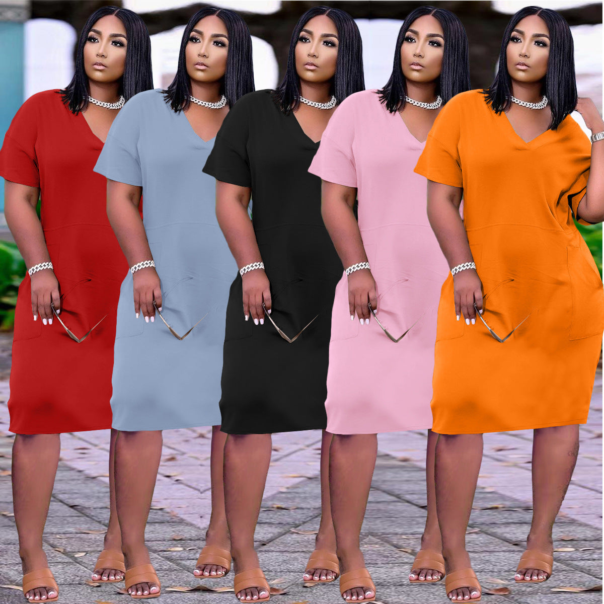 Sexy Loose Color V-neck Casual Dress With Pockets - [[{"value":"{{ Babyvera Babyvera  }}"}]]