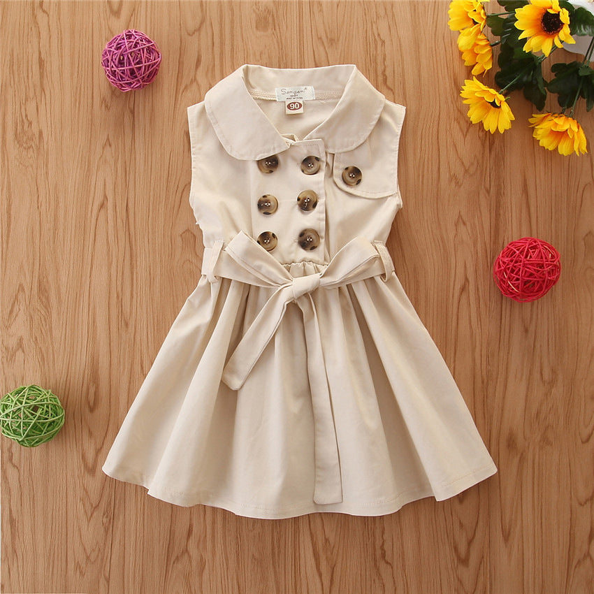 Summer Toddler Baby Girl Dress Kids Princess Casual Sleeveless Sash Button Party A-Line Dress Children Clothing 1-6Y - [[{"value":"{{ Babyvera Babyvera  }}"}]]