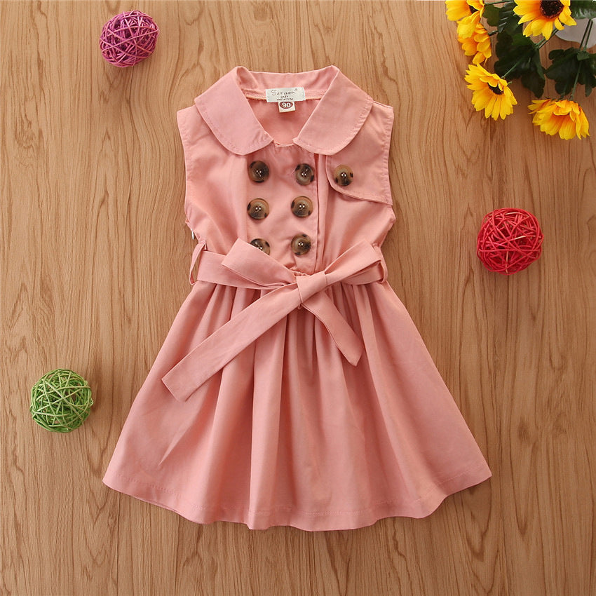 Summer Toddler Baby Girl Dress Kids Princess Casual Sleeveless Sash Button Party A-Line Dress Children Clothing 1-6Y - [[{"value":"{{ Babyvera Babyvera  }}"}]]