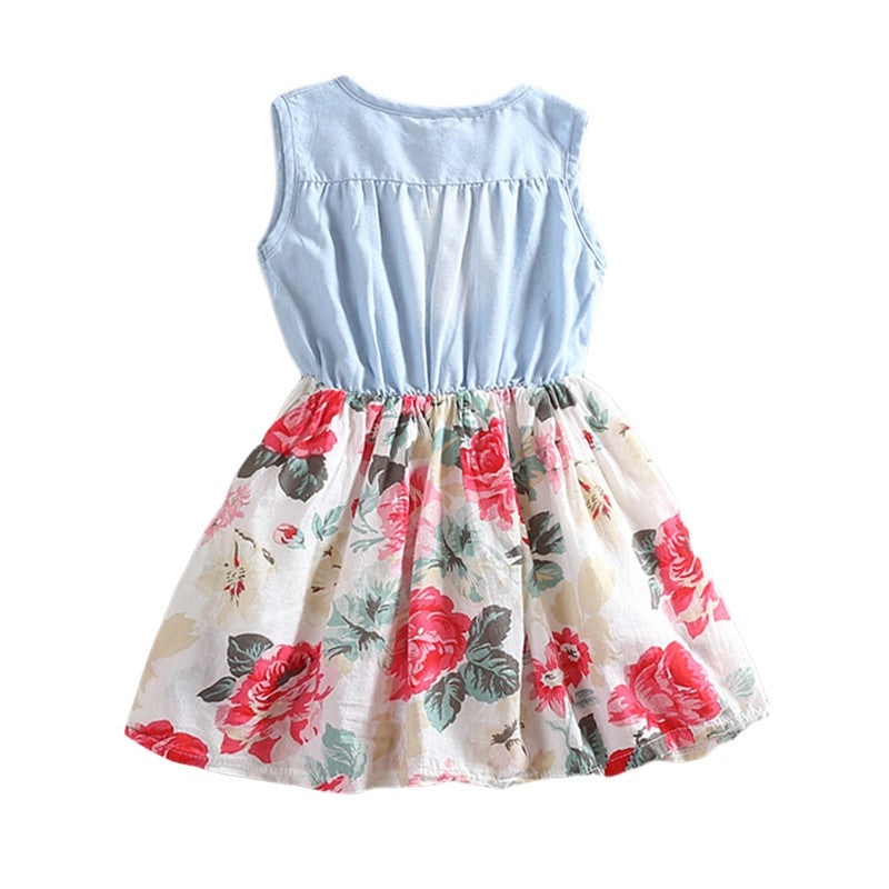 Summer Children Sleeveless Girl Denim Floral Dresses - [[{"value":"{{ Babyvera Babyvera  }}"}]]