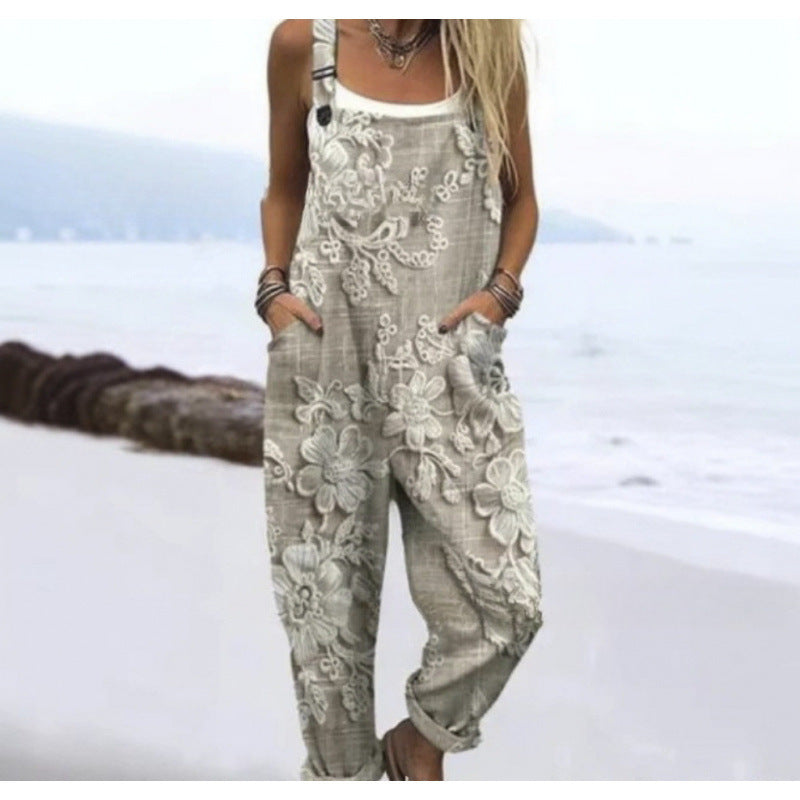 Women's Summer Digital Printing Button Casual Suspender Trousers - [[{"value":"{{ Babyvera Babyvera  }}"}]]