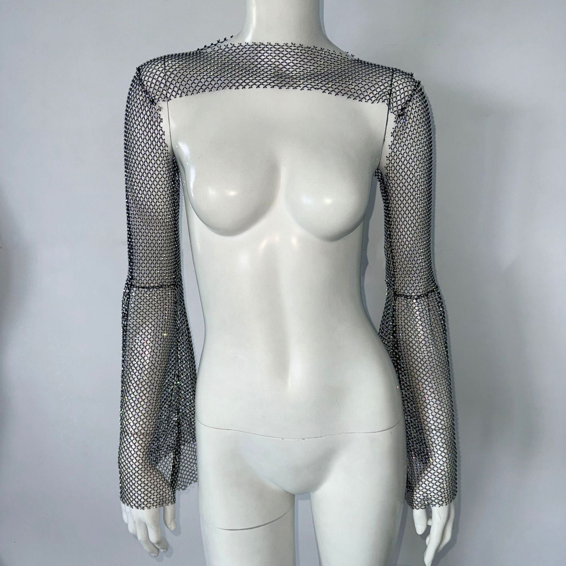 Top Stretch Rhinestone Fishnet Blouse Sling - [[{"value":"{{ Babyvera Babyvera  }}"}]]