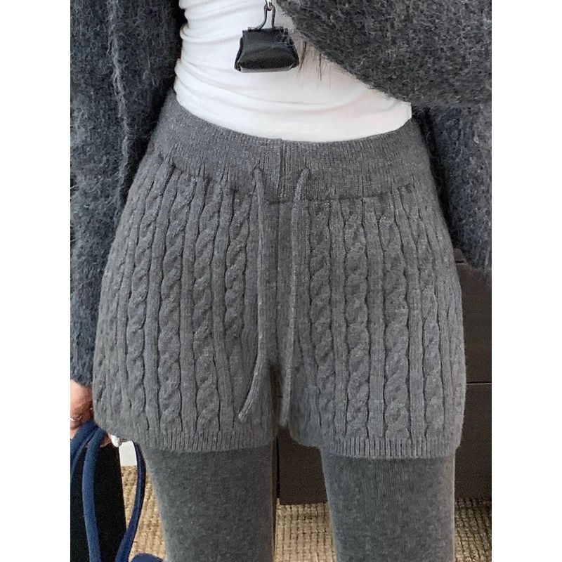 Retro Minimalist Cable-knit Linen Shorts With Elastic Waist - [[{"value":"{{ Babyvera Babyvera  }}"}]]