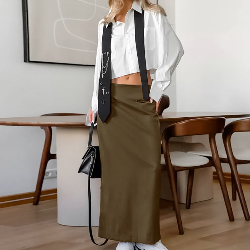 French-style Sophisticated Solid-color High-waisted Skirt With A Slit - [[{"value":"{{ Babyvera Babyvera  }}"}]]