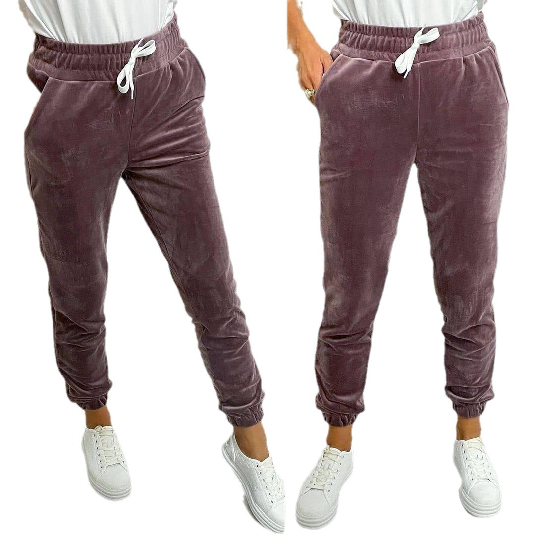Versatile Women's Jogger Pants With Elastic Waistband And Drawstring, Korean-style Velvet Casual Pants, Sportswear - [[{"value":"{{ Babyvera Babyvera  }}"}]]