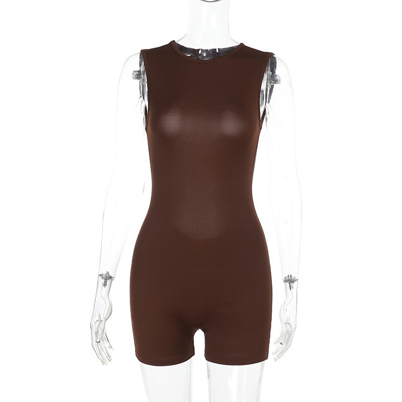 Slim-fit Solid Color Sleeveless Backless Sports And Leisure Jumpsuit - [[{"value":"{{ Babyvera Babyvera  }}"}]]