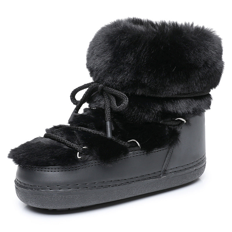 Women's Short Thin-soled Fur-lined Snow Boots - [[{"value":"{{ Babyvera Babyvera  }}"}]]