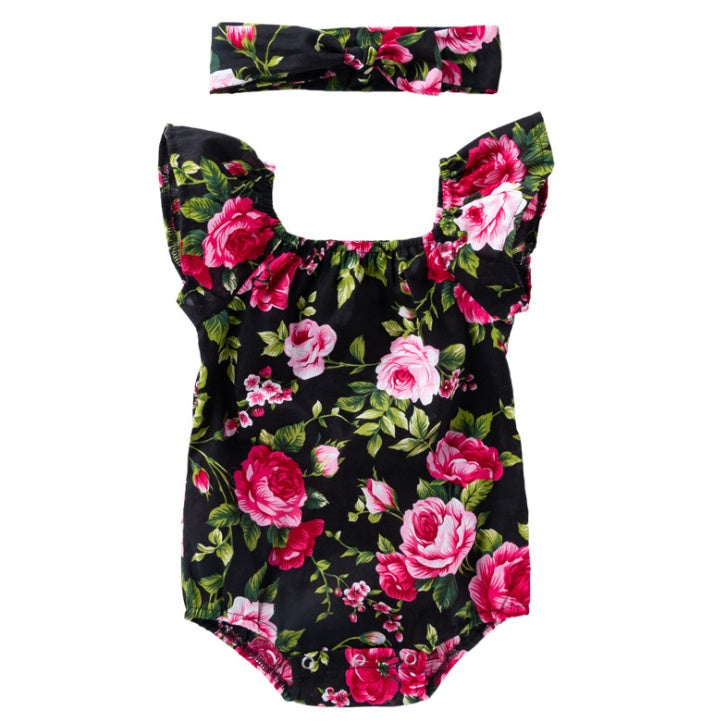 Children's wear, baby, cotton, baby, baby print, small flying sleeves, romper - [[{"value":"{{ Babyvera Babyvera  }}"}]]