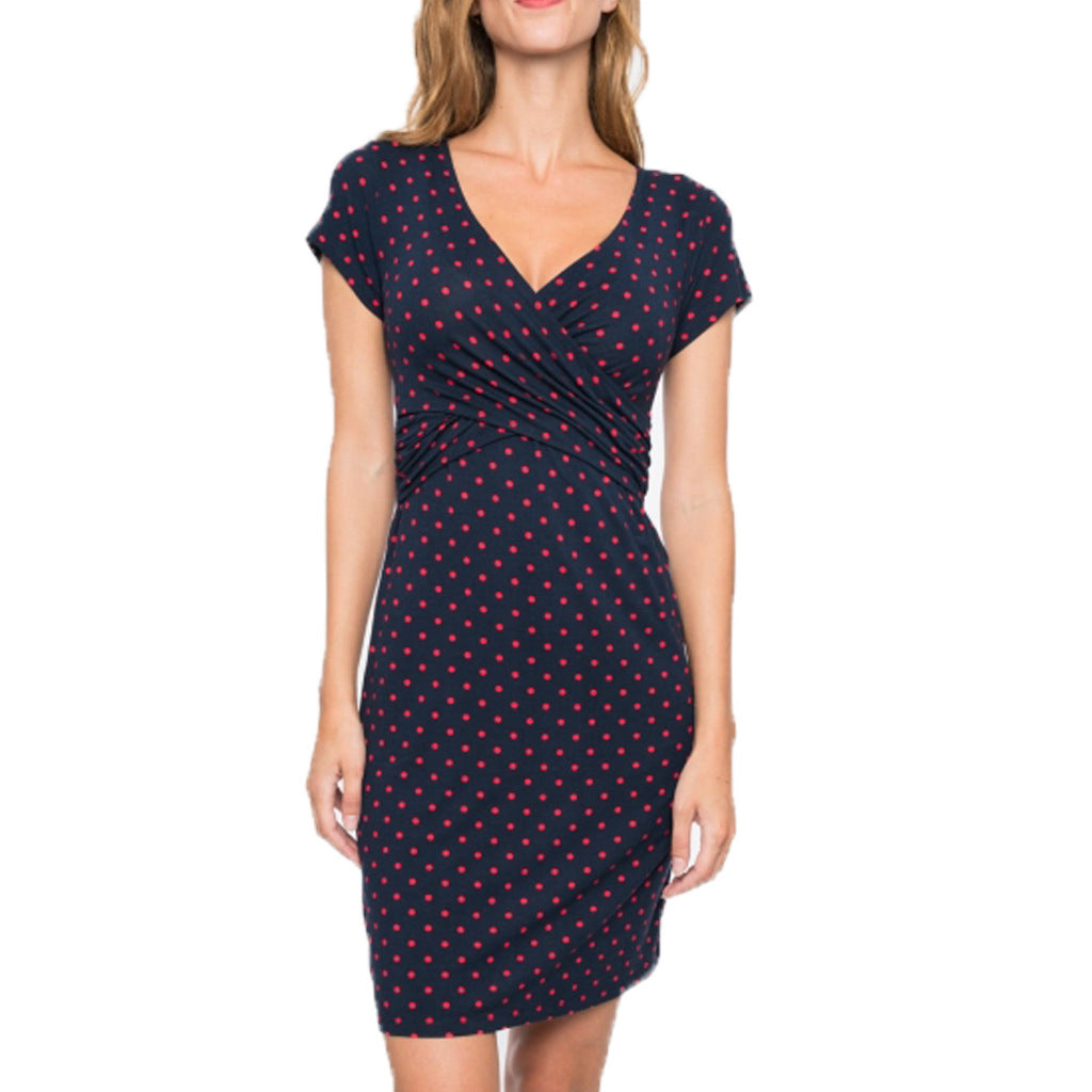Printed short sleeve V-neck nursing dress - [[{"value":"{{ Babyvera Babyvera  }}"}]]