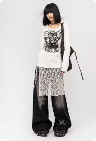 American Retro Hot Girl Lace Patchwork Jeans For Women - [[{"value":"{{ Babyvera Babyvera  }}"}]]