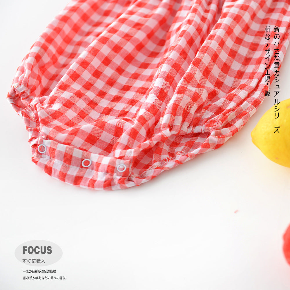 Baby plaid lace sleeves baby triangle romper baby kite clothes - [[{"value":"{{ Babyvera Babyvera  }}"}]]