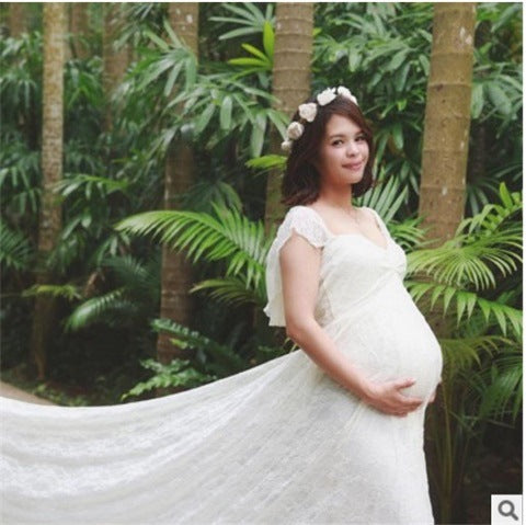 One-shoulder wedding dress Korean lace maternity dress - [[{"value":"{{ Babyvera Babyvera  }}"}]]