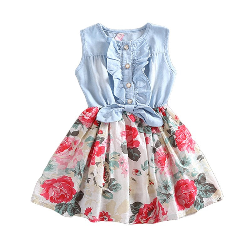 Summer Children Sleeveless Girl Denim Floral Dresses - [[{"value":"{{ Babyvera Babyvera  }}"}]]