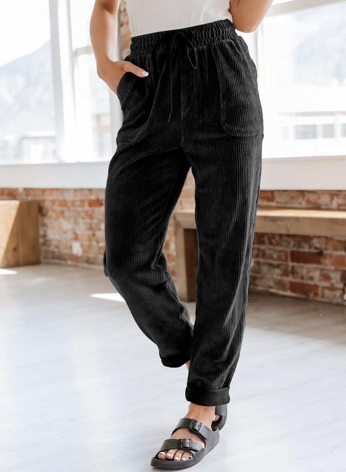 European And American Casual Pants Fashion Solid Color Corduroy Wide-leg Pants Women's Pants - [[{"value":"{{ Babyvera Babyvera  }}"}]]