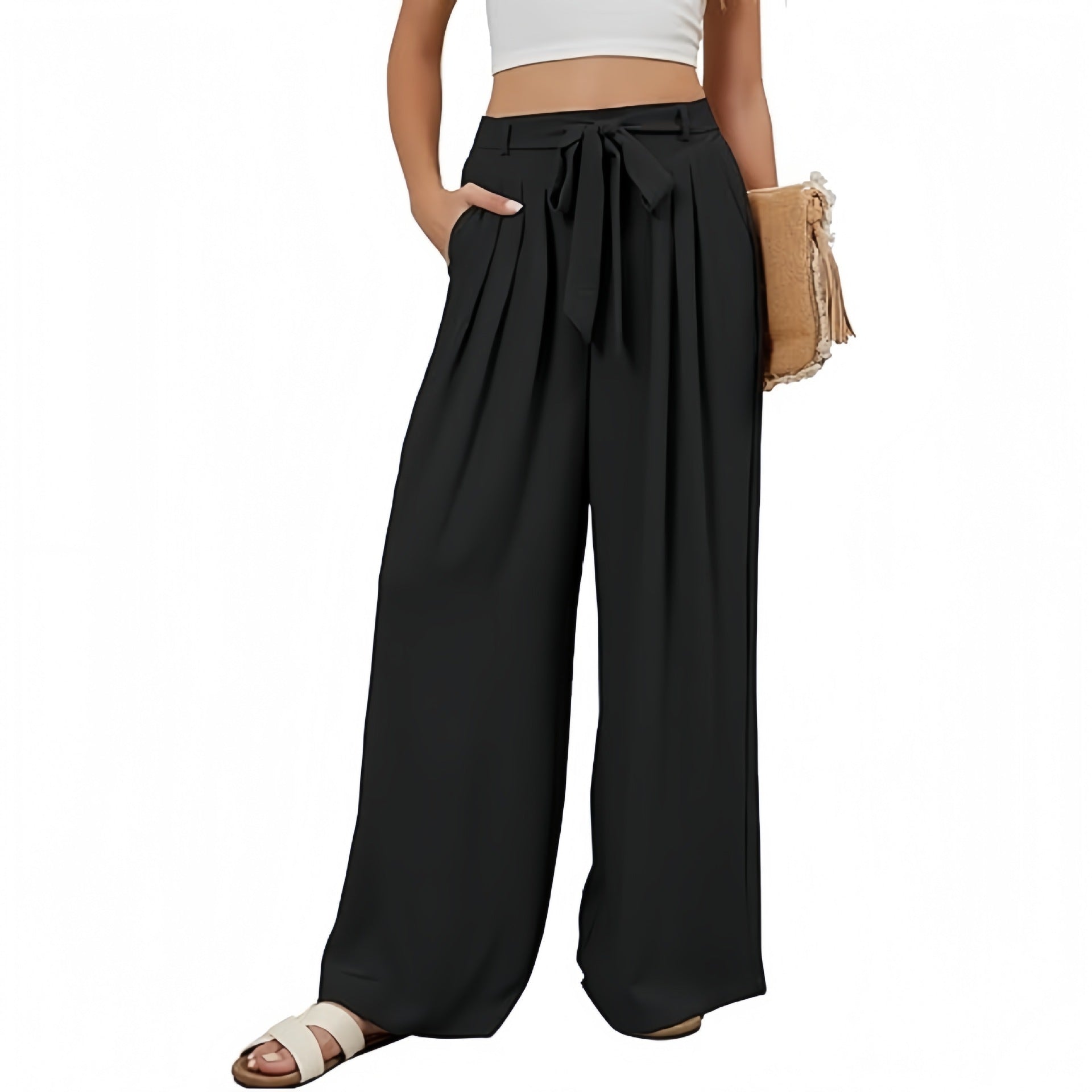 Womens Stylish Solid-color Flowy High-waist Wide-leg Pants - [[{"value":"{{ Babyvera Babyvera  }}"}]]