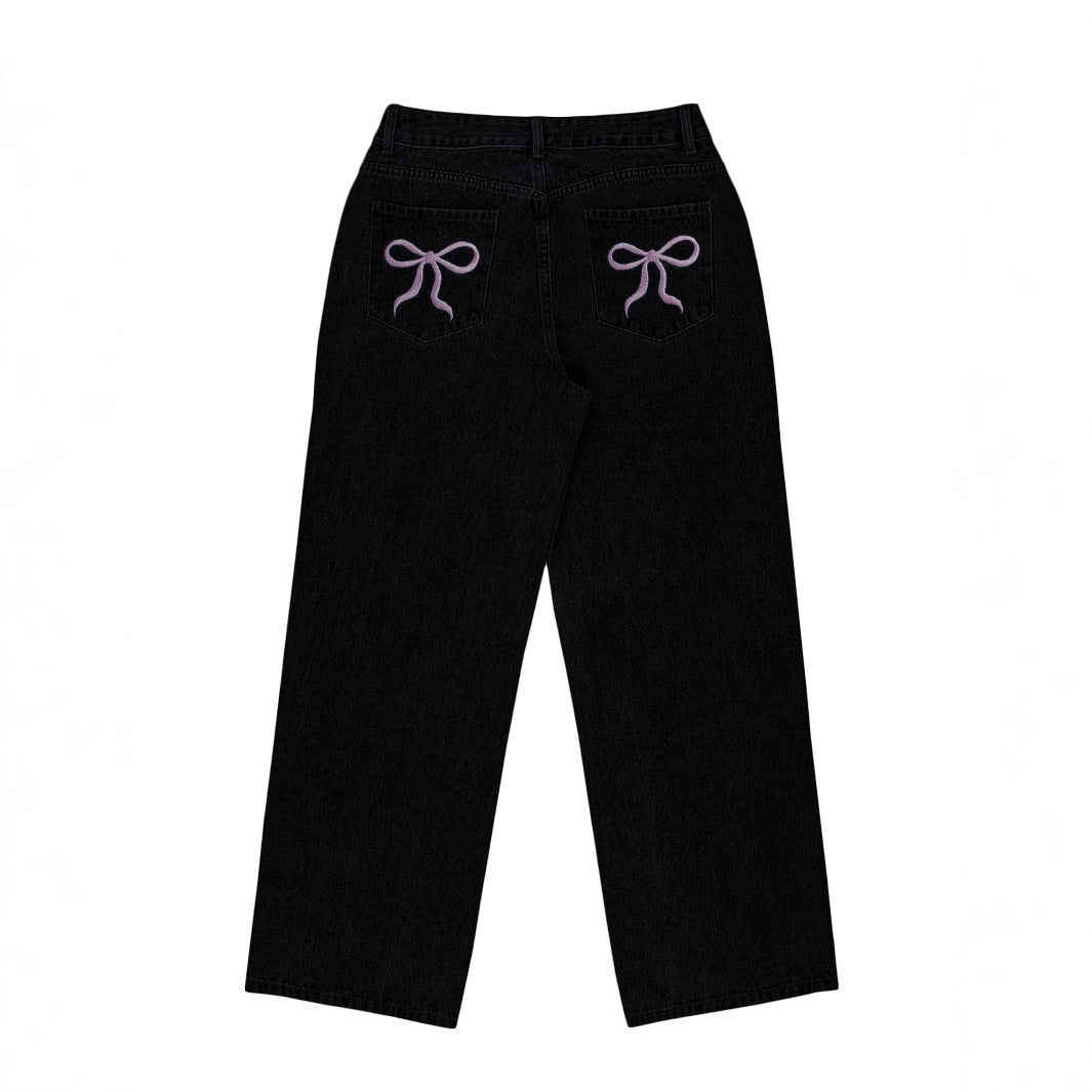 Bow-knot Embroidered Trendy Loose-fit Casual Jeans - [[{"value":"{{ Babyvera Babyvera  }}"}]]