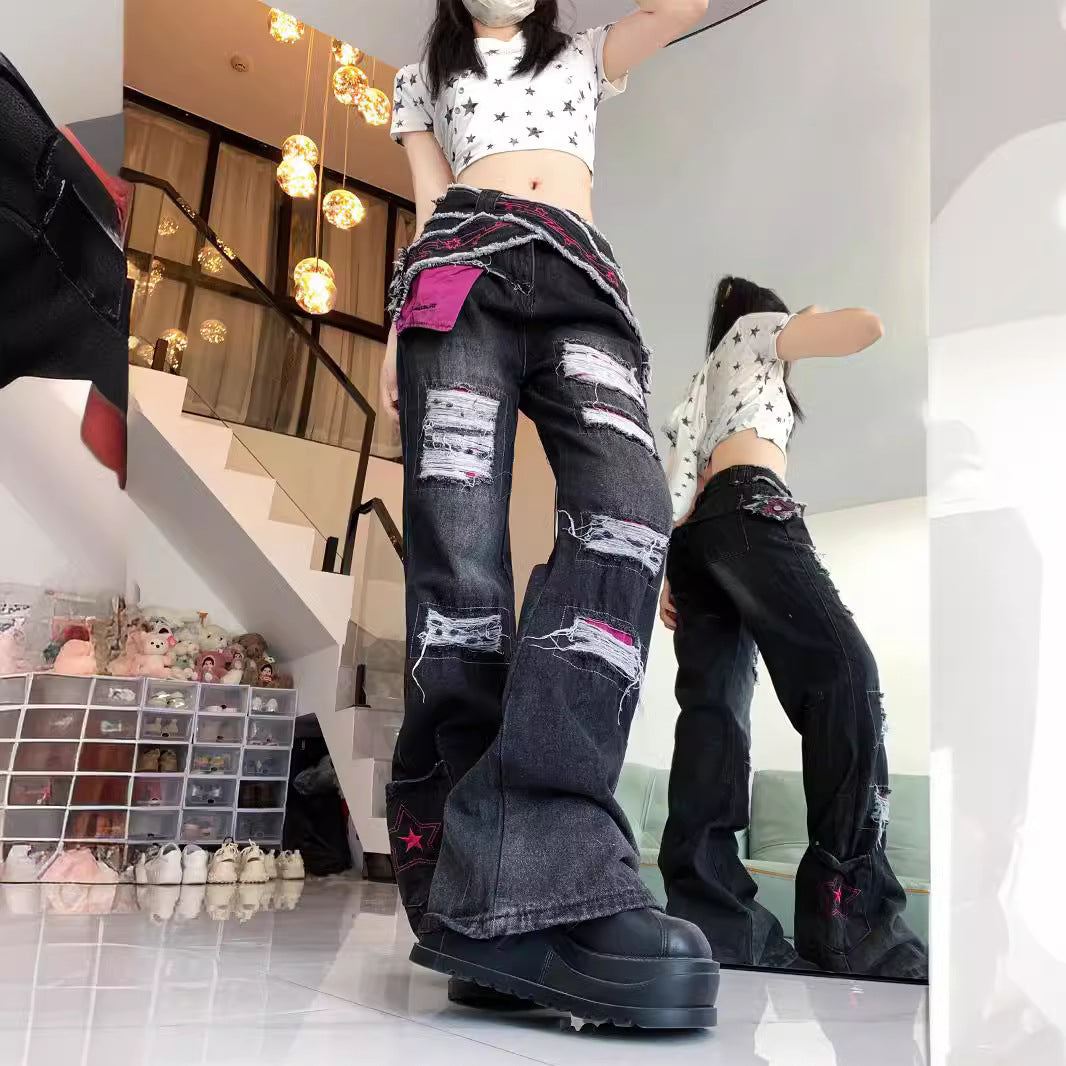 High-Street Ripped Design Flared Denim Jeans With A Sleazy Chic Vibe - [[{"value":"{{ Babyvera Babyvera  }}"}]]