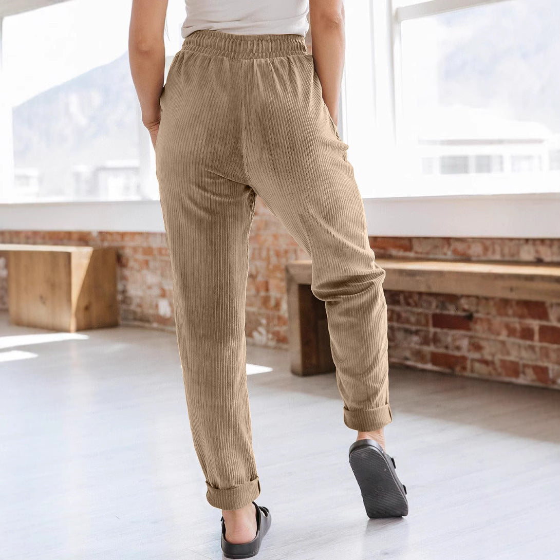 European And American Casual Pants Fashion Solid Color Corduroy Wide-leg Pants Women's Pants - [[{"value":"{{ Babyvera Babyvera  }}"}]]