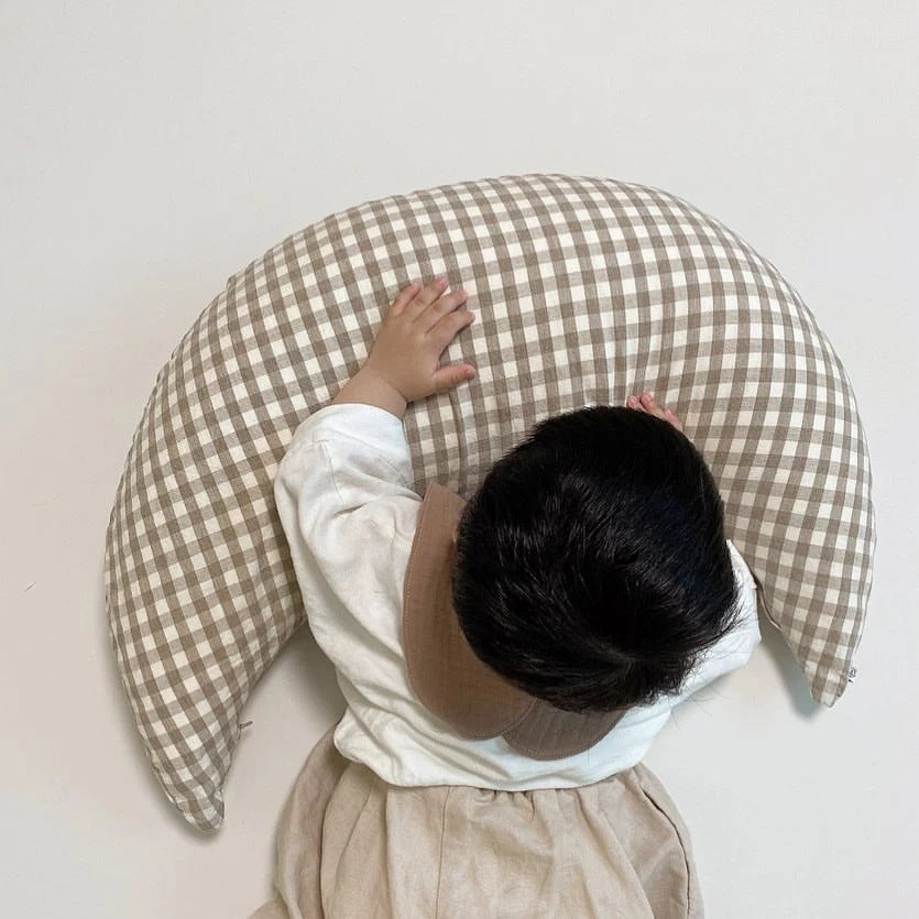 Baby Pillow Newborn Nursing Pillows Plaid Cotton Moon Shape Maternity Breastfeeding Pillow Bedding Cushion Sofa Throw Pillow Baby Room Decoration - [[{"value":"{{ Babyvera Babyvera  }}"}]]