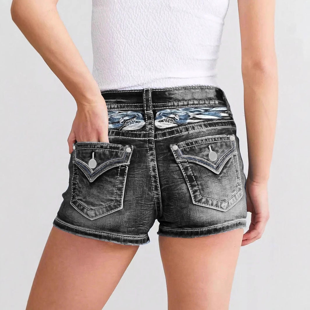 Women's Slim-fit Embroidered Fashion Denim Shorts - [[{"value":"{{ Babyvera Babyvera  }}"}]]