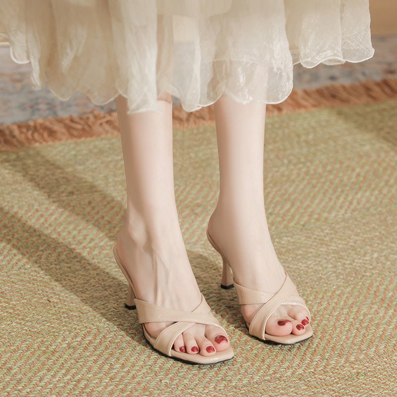 316 - F3 High Heel Square Toe High - grade Outdoor Slippers - Babyvera