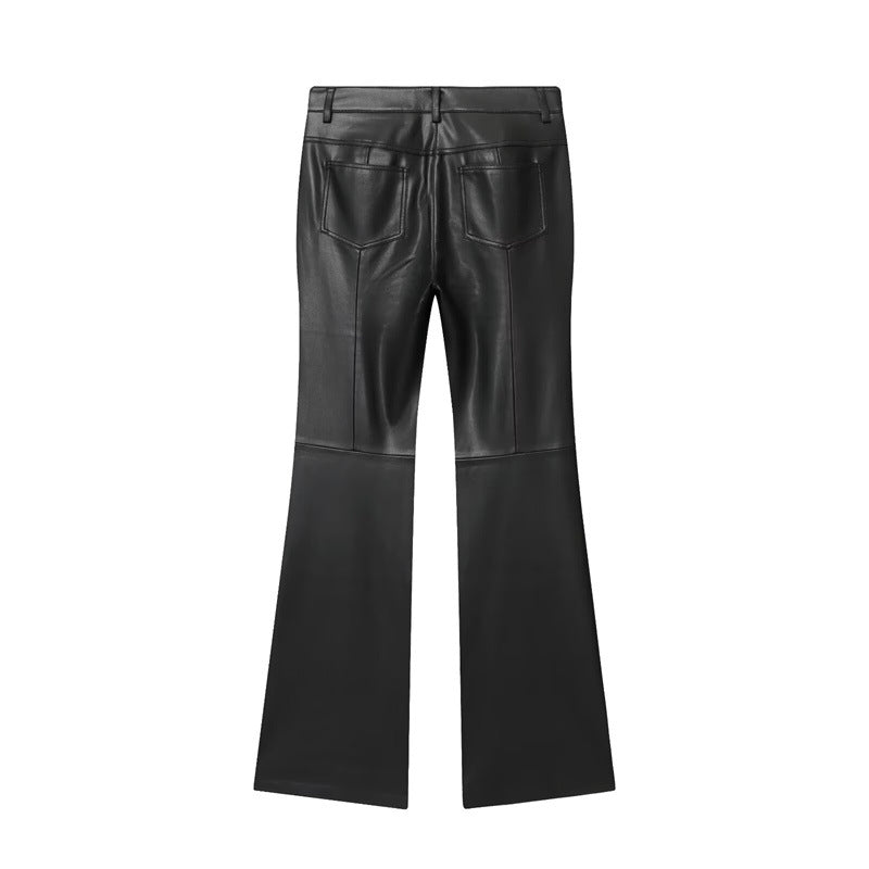 Cord-waist Micro-flared Pants For Leg-lengthening, Figure-hugging Casual Leather Pants - [[{"value":"{{ Babyvera Babyvera  }}"}]]
