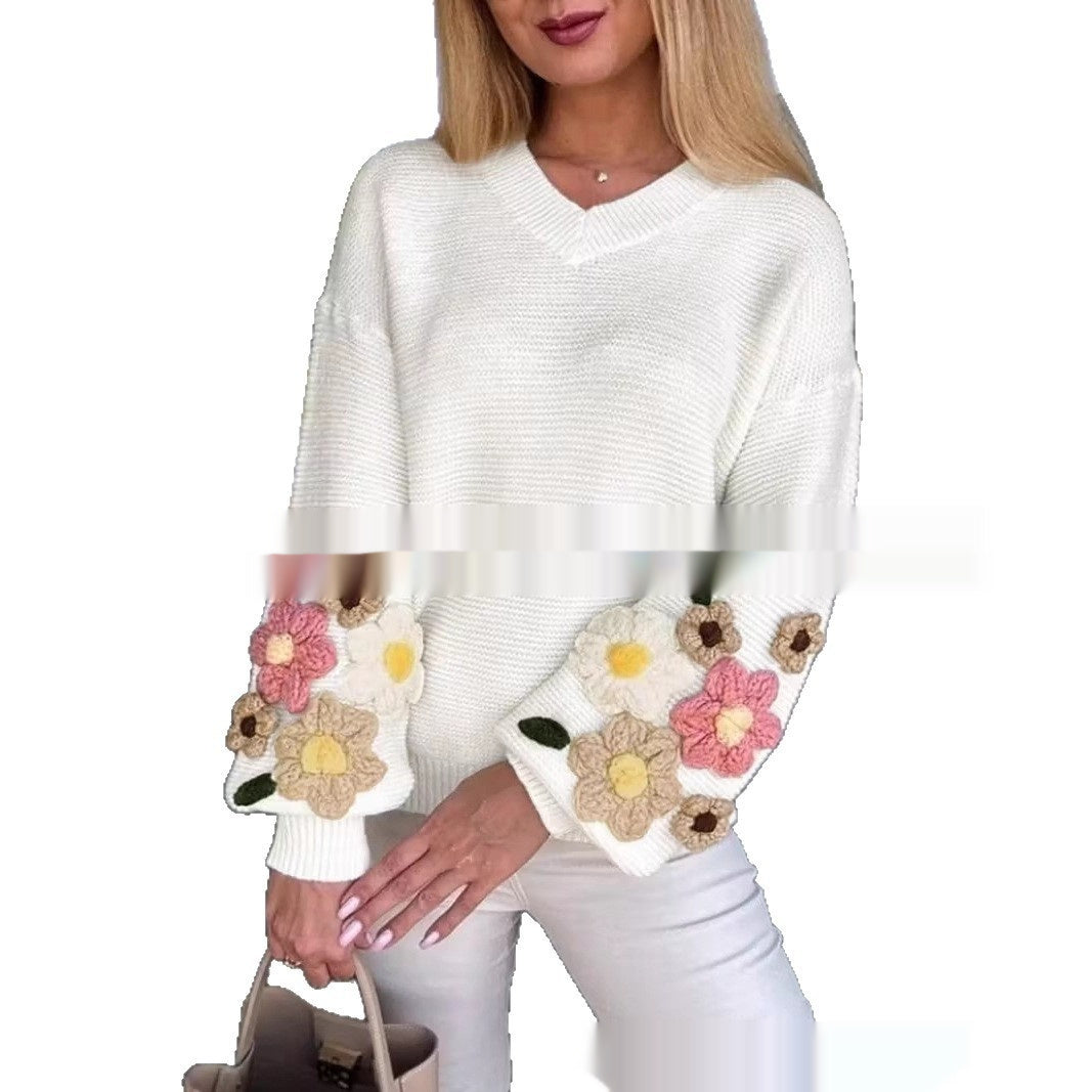 Elegant Knitted Sweater With Colorful Floral Design For Women - [[{"value":"{{ Babyvera Babyvera  }}"}]]