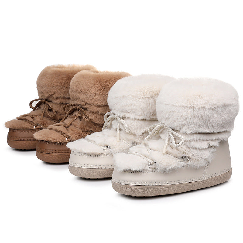 Women's Short Thin-soled Fur-lined Snow Boots - [[{"value":"{{ Babyvera Babyvera  }}"}]]