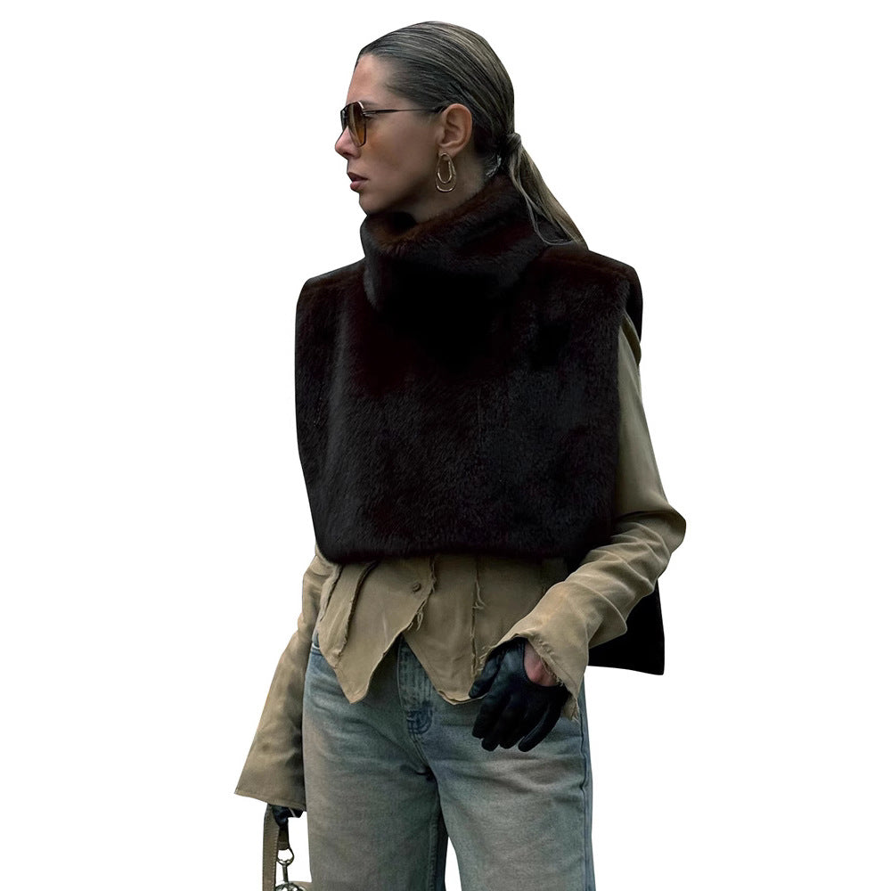 New Solid Color Half Turtleneck Sleeveless Fur Vest For Women - [[{"value":"{{ Babyvera Babyvera  }}"}]]