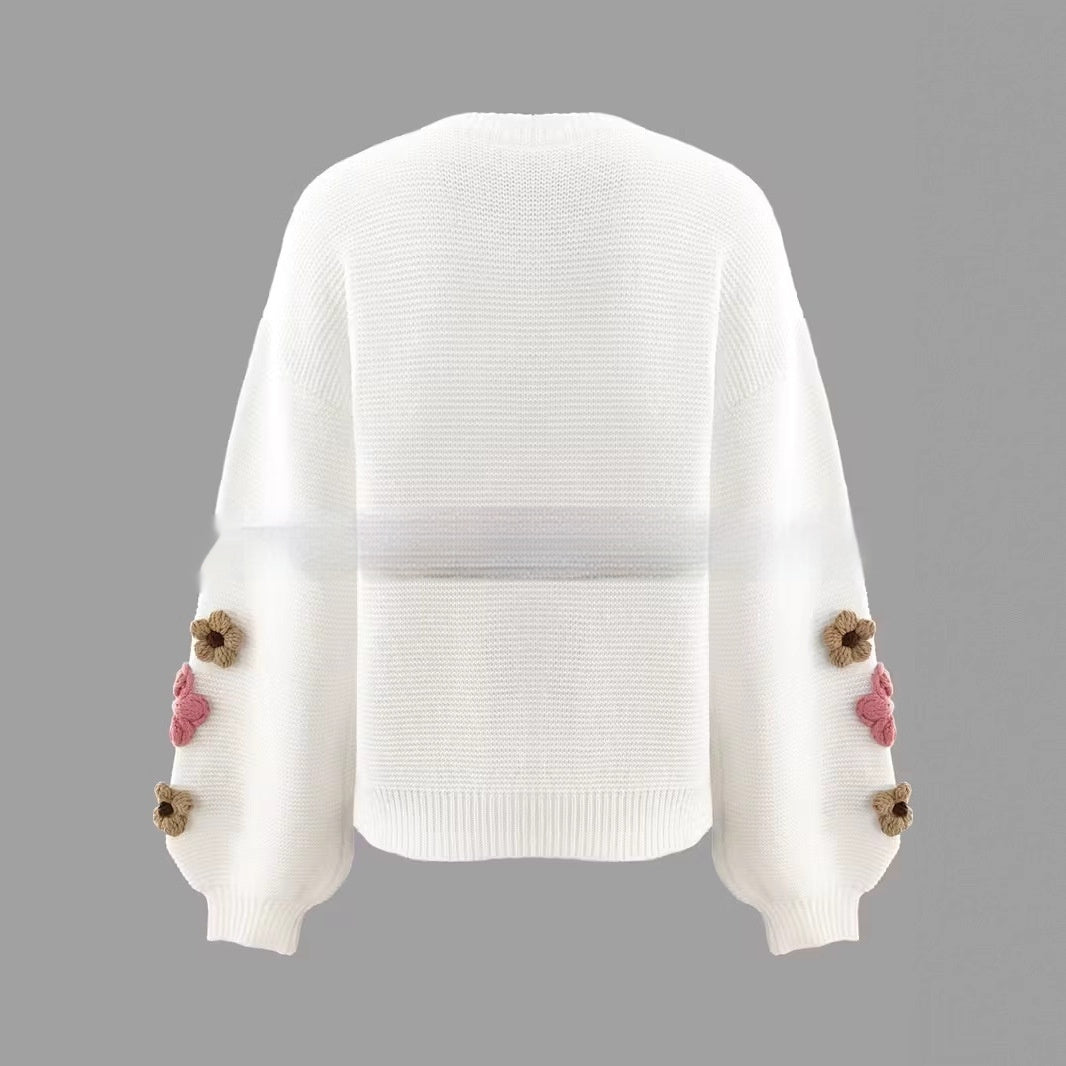 Elegant Knitted Sweater With Colorful Floral Design For Women - [[{"value":"{{ Babyvera Babyvera  }}"}]]