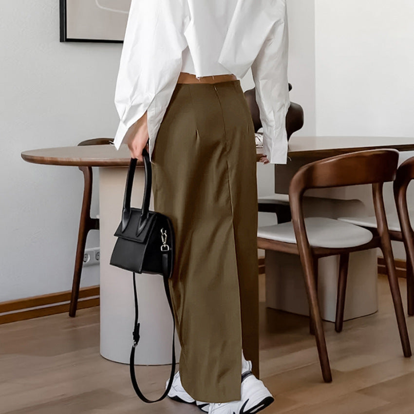 French-style Sophisticated Solid-color High-waisted Skirt With A Slit - [[{"value":"{{ Babyvera Babyvera  }}"}]]