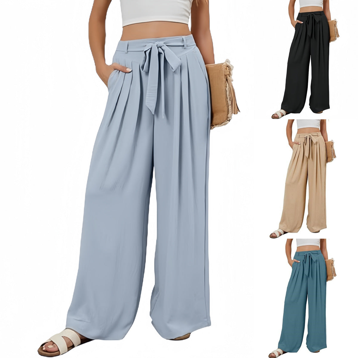Womens Stylish Solid-color Flowy High-waist Wide-leg Pants - [[{"value":"{{ Babyvera Babyvera  }}"}]]