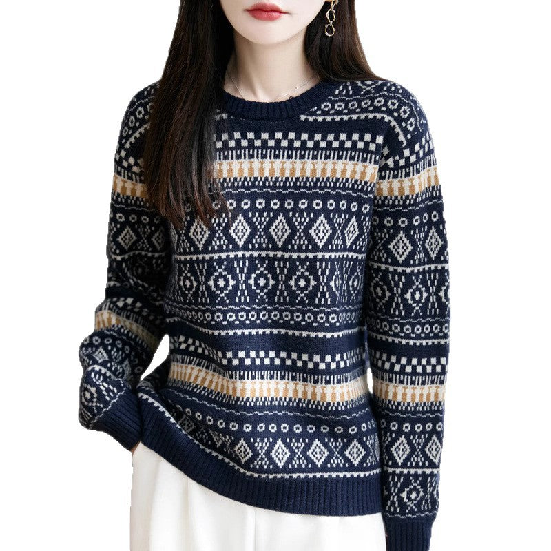 Retro Jacquard Crew-Neck Pullover Fair Isle Thickened Sweater - [[{"value":"{{ Babyvera Babyvera  }}"}]]