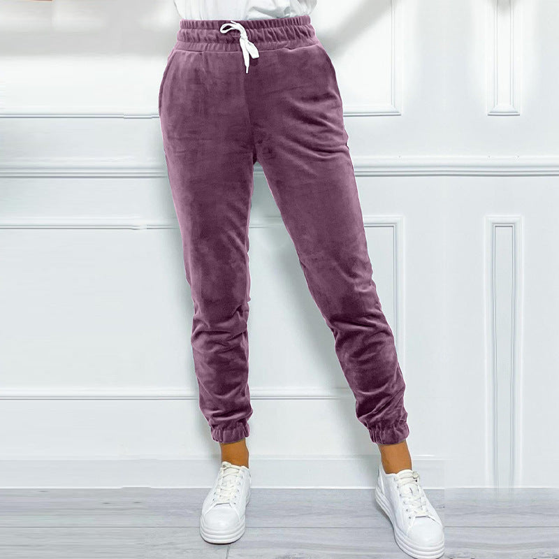 Versatile Women's Jogger Pants With Elastic Waistband And Drawstring, Korean-style Velvet Casual Pants, Sportswear - [[{"value":"{{ Babyvera Babyvera  }}"}]]