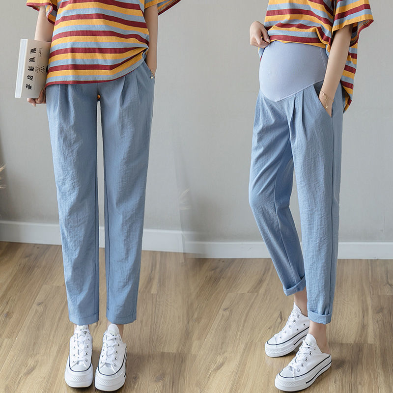 Spring And Autumn Maternity Trousers Wear Linen Casual Cropped Trousers - Babyvera
