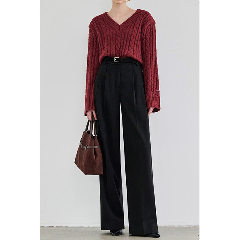 New High-waisted, Straight-leg Black Wide-leg Suit Pants - [[{"value":"{{ Babyvera Babyvera  }}"}]]