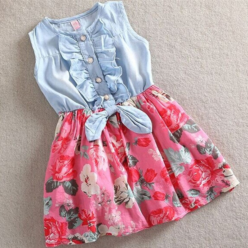 Summer Children Sleeveless Girl Denim Floral Dresses - [[{"value":"{{ Babyvera Babyvera  }}"}]]