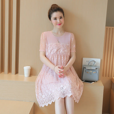Summer new maternity dress Korean shirt lace crochet flower maternity dress long pregnant women dress - [[{"value":"{{ Babyvera Babyvera  }}"}]]