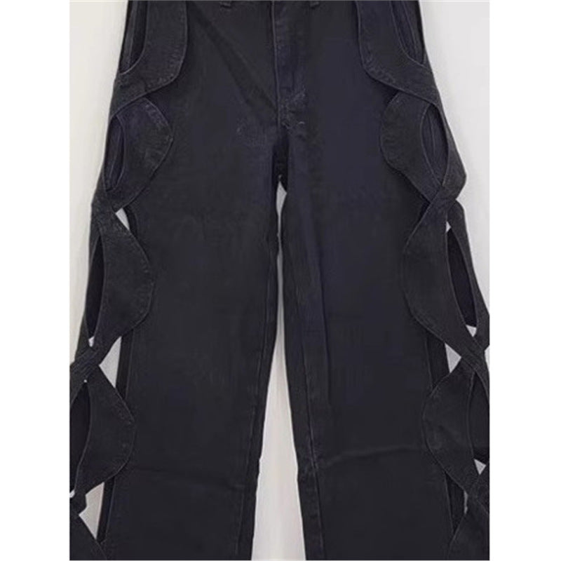 SpringSummer Side-Stranded Braid Ripped Casual Straight-Leg Wide-Leg Denim Jeans - [[{"value":"{{ Babyvera Babyvera  }}"}]]