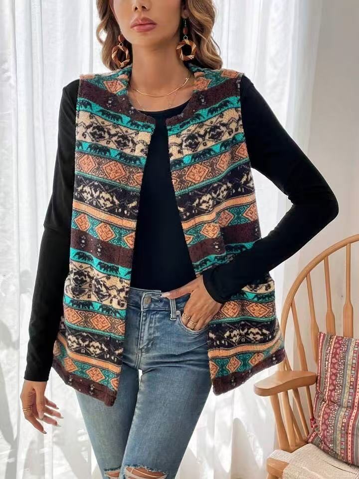 Women's Printed Double-sided Plush Buttonless Cardigan - [[{"value":"{{ Babyvera Babyvera  }}"}]]