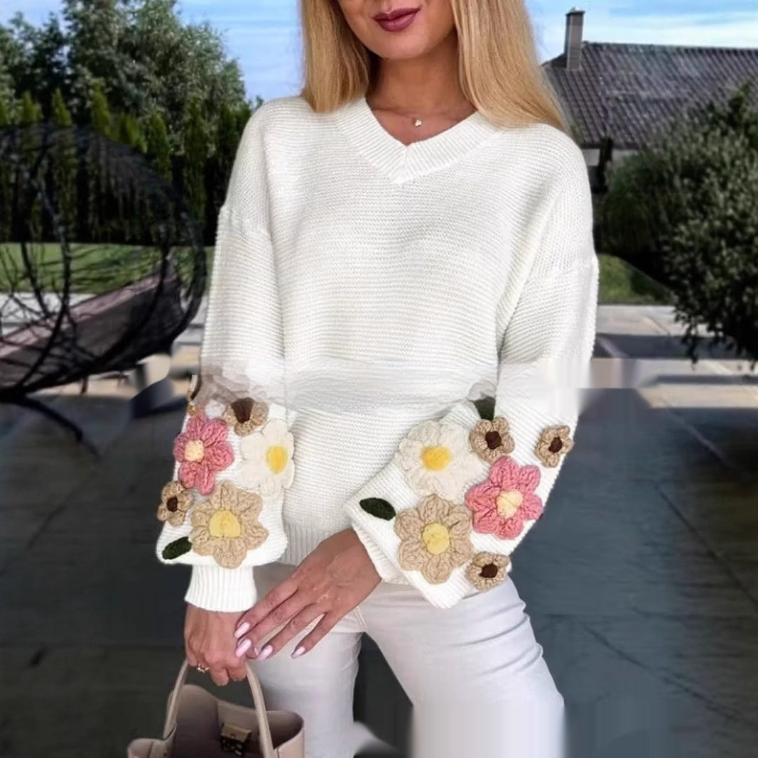 Elegant Knitted Sweater With Colorful Floral Design For Women - [[{"value":"{{ Babyvera Babyvera  }}"}]]