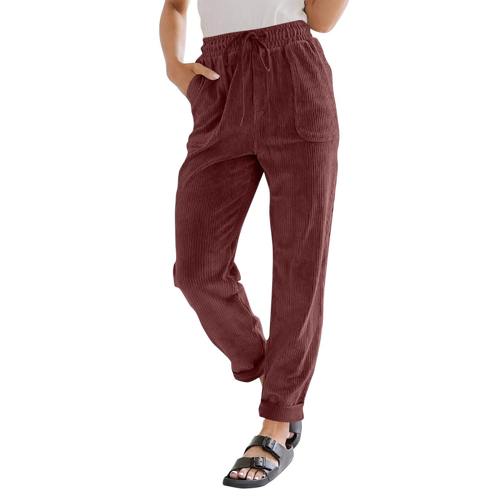 European And American Casual Pants Fashion Solid Color Corduroy Wide-leg Pants Women's Pants - [[{"value":"{{ Babyvera Babyvera  }}"}]]