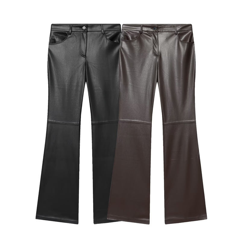 Cord-waist Micro-flared Pants For Leg-lengthening, Figure-hugging Casual Leather Pants - [[{"value":"{{ Babyvera Babyvera  }}"}]]