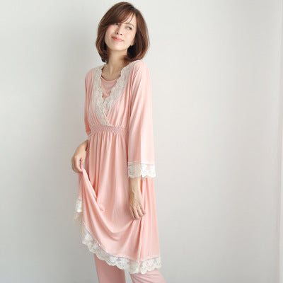 spring and autumn new Japanese maternity dress pregnant women breastfeeding clothes month clothes postpartum home service lace pajamas set - [[{"value":"{{ Babyvera Babyvera  }}"}]]