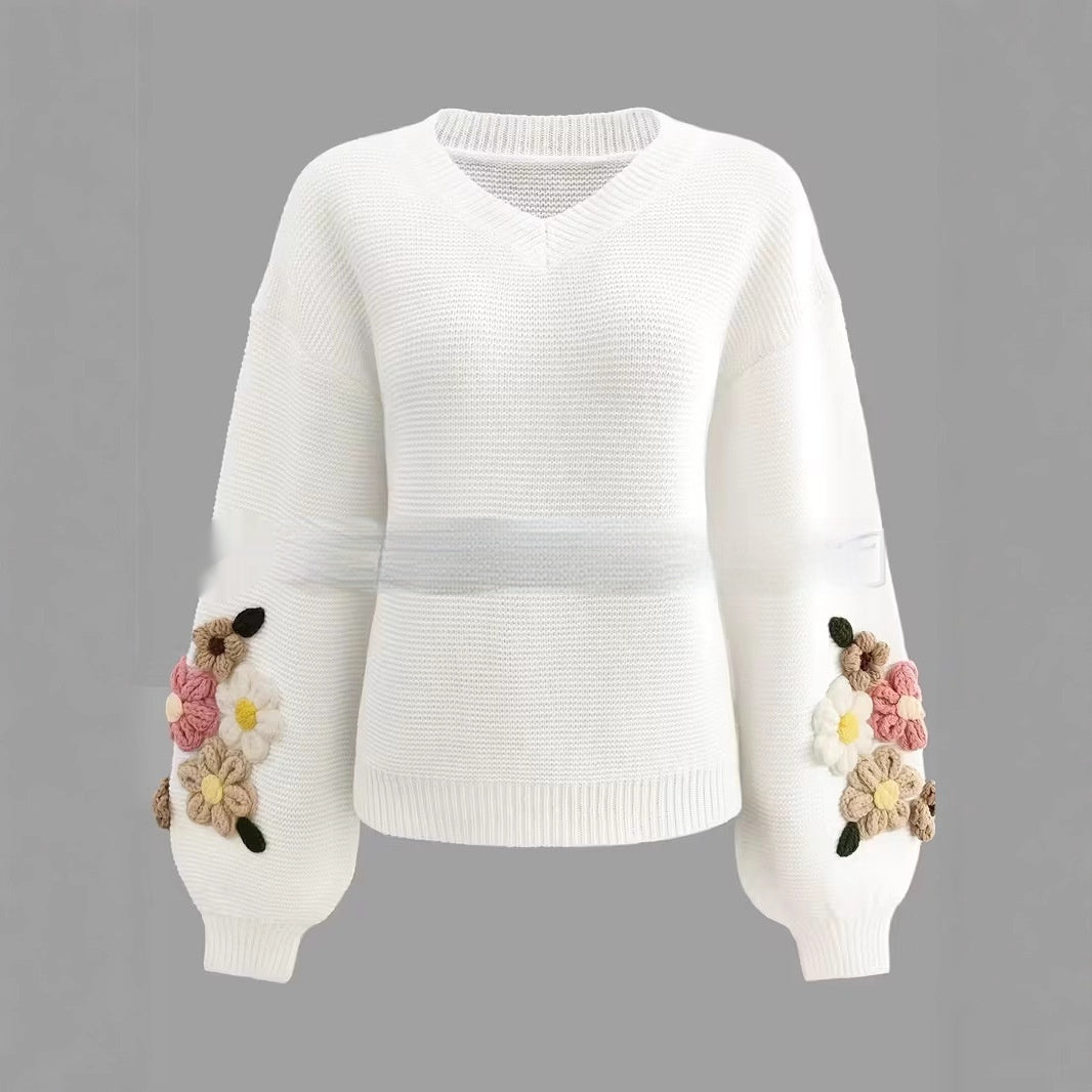 Elegant Knitted Sweater With Colorful Floral Design For Women - [[{"value":"{{ Babyvera Babyvera  }}"}]]