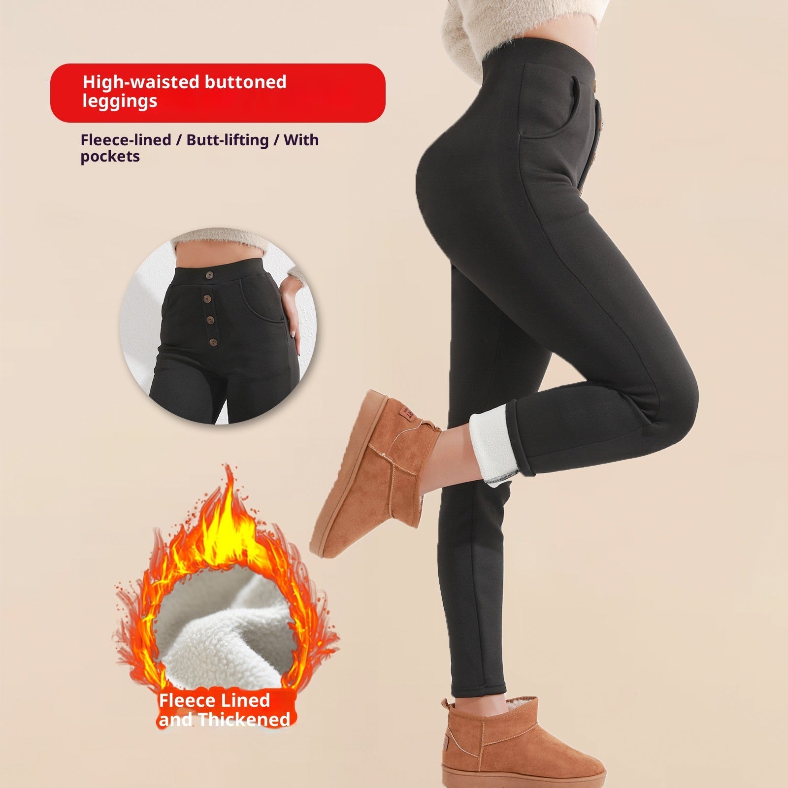 Women's Thick Leggings High Waist Button Casual - [[{"value":"{{ Babyvera Babyvera  }}"}]]