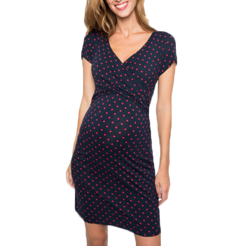 Printed short sleeve V-neck nursing dress - [[{"value":"{{ Babyvera Babyvera  }}"}]]